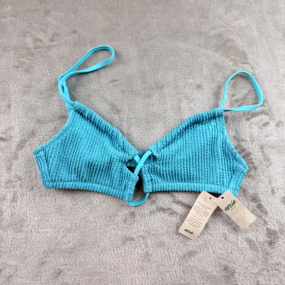 Aerie Scoop Bikini Top Blue Textured Metallic‎ Sparkle Women's XS NWT